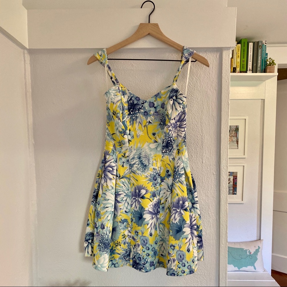 J.O.A Blue & Yellow Floral Fit & Flare Dress